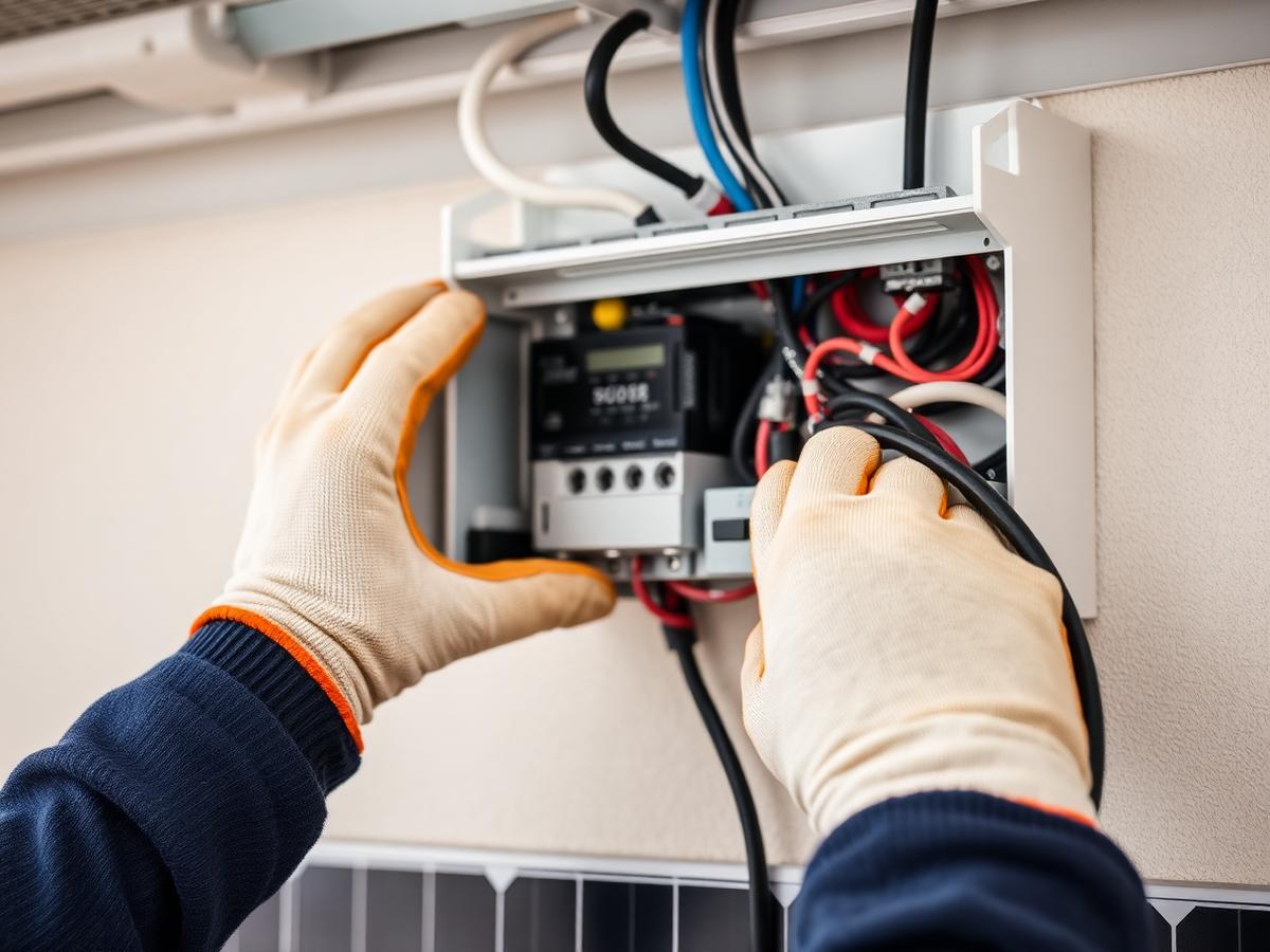 Engenheiro eletricista instalando inversor solar